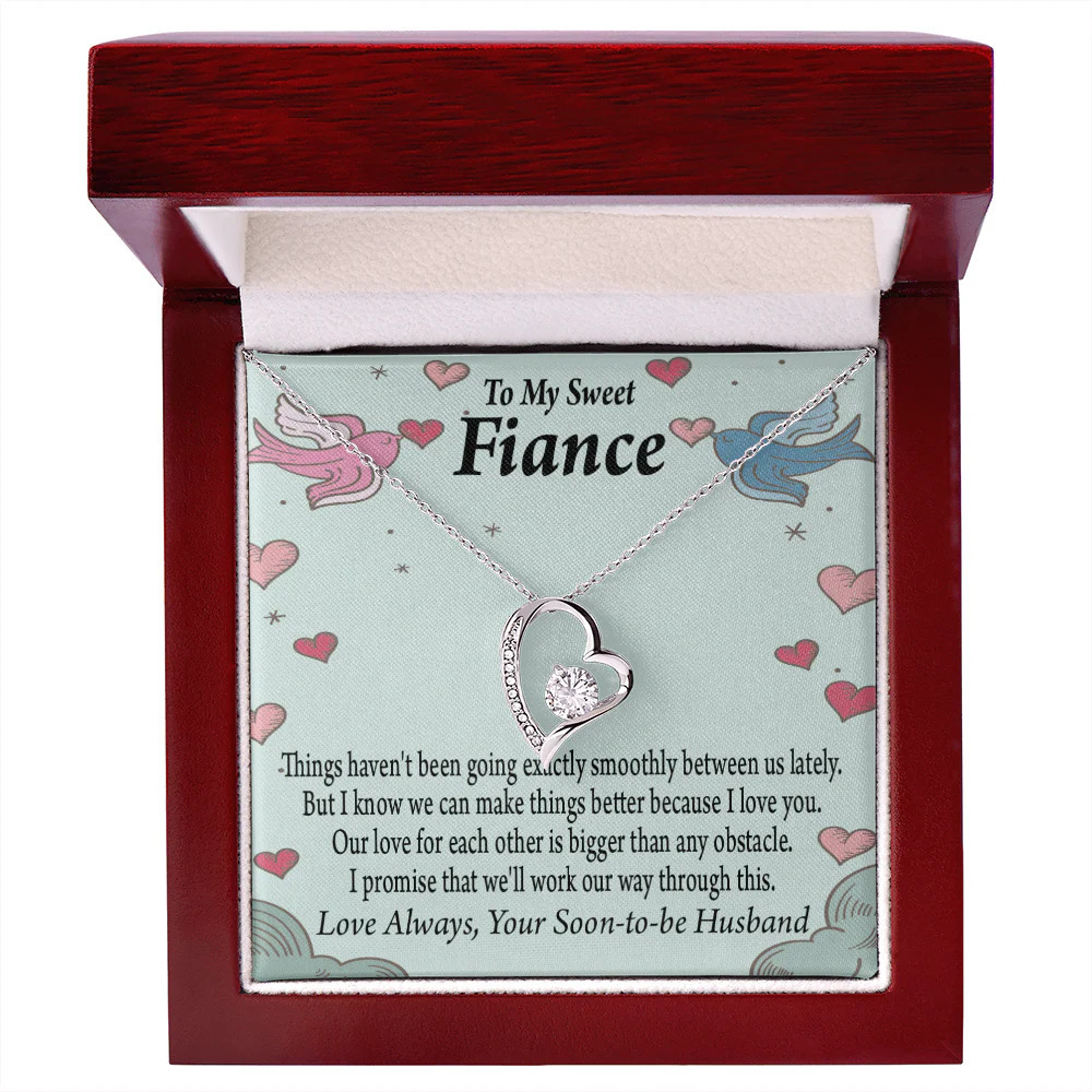 Fiancee Love Wins Forever Love CZ Heart Necklace Yellow Gold Standard Box